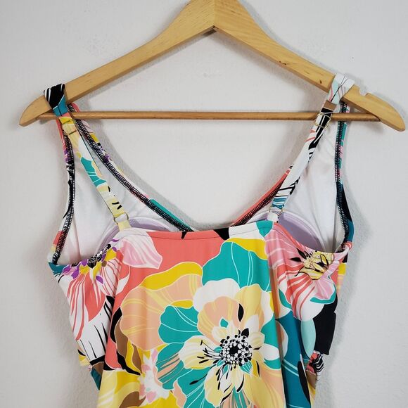 Maxine of Hollywood Swimsuit 14 Multicolor One Piece Tropical Floral Smoothing - Picture 8 of 11